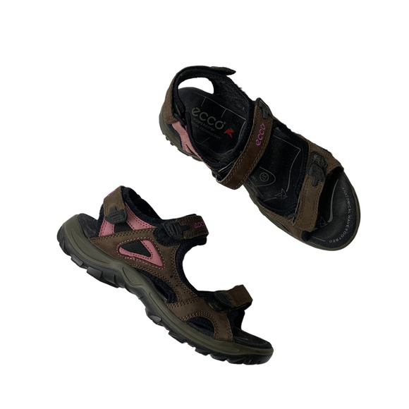 Ecco Shoes - Ecco Sandals Size 37 Brown Pink Arch Support Anatomical Wave Footbed